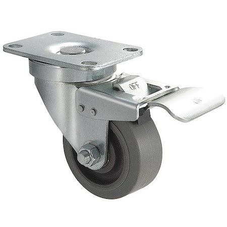 Swivel Plate Caster, Rubber, 4 in, 250 lb, C