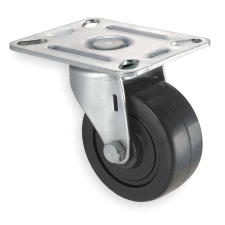 Swivel Plate Caster, Rubber, 3 in., 125 lb.
