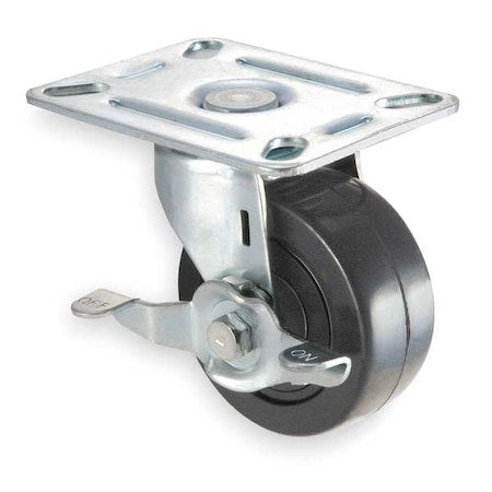 Swivel Plat Caster, Rubber, 3 in., 210 lb, A