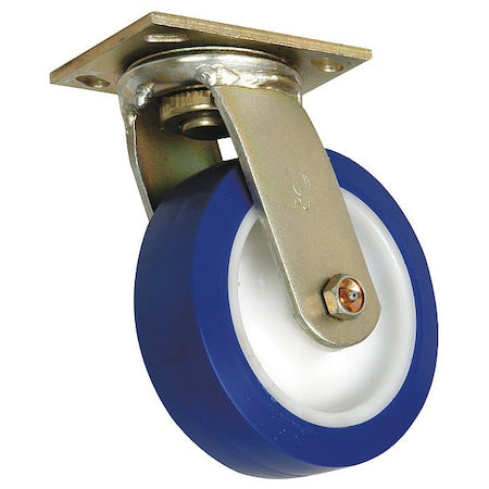 Swivel Plate Caster, Poly, 5 in, 750 lb, Blu