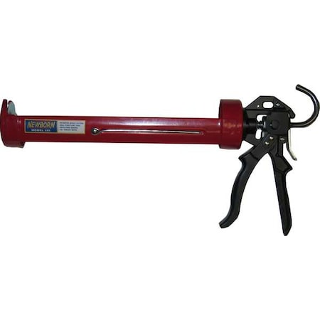 Caulk Gun, 29 oz Container Size, Steel, 18:01, Revolving Half Barrel Frame, Black/Red