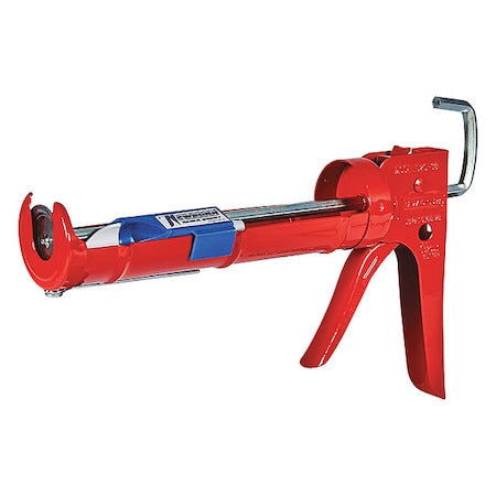 Dripless Caulk Gun, 10 oz Container Size, Steel, 10:01, Half Barrel Frame, Red