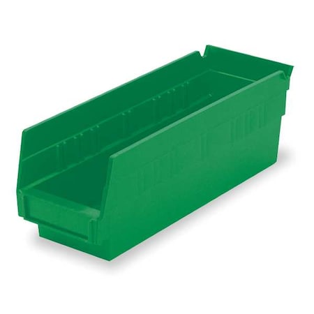 Shelf Storage Bin, Plastic, 4-1/8 in W x 4 in H x 11-5/8 in L, Green