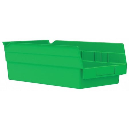 Shelf Storage Bin, Plastic, Green, 4 in H, 6 5/8 in W, 11 5/8 in L