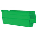 Shelf Storage Bin, Plastic, Green, 4 in H, 2 3/4 in W, 11 5/8 in L