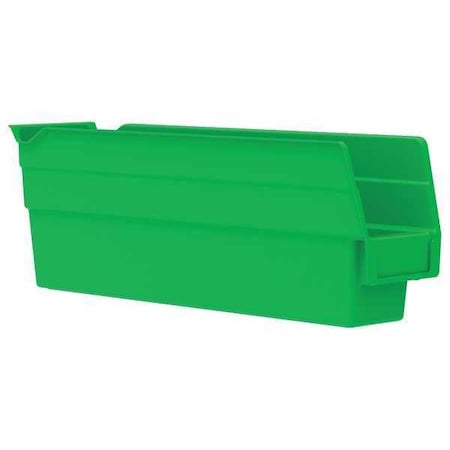 Shelf Storage Bin, Plastic, Green, 4 in H, 2 3/4 in W, 11 5/8 in L