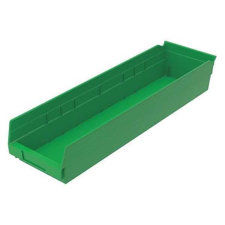 Shelf Storage Bin, Plastic, Green, 4 in H, 6 5/8 in W, 23 5/8 in L