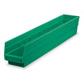 Shelf Storage Bin, Plastic, Green, 4 in H, 4 1/8 in W, 23 5/8 in L