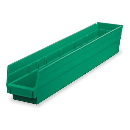 Shelf Storage Bin, Plastic, Green, 4 in H, 4 1/8 in W, 23 5/8 in L