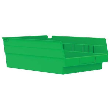 Shelf Storage Bin, Plastic, Green, 4 in H, 8 3/8 in W, 11 5/8 in L