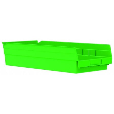 Shelf Storage Bin, Plastic, Green, 4 in H, 8 3/8 in W, 17 7/8 in L