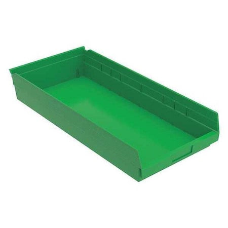 Shelf Storage Bin, Plastic, Green, 4 in H, 11 1/8 in W, 23 5/8 in L