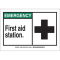 Emergency, First Aid Station., 14 in W x 10 in H, Rectangle, Aluminum, 46759