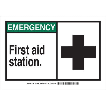 Emergency, First Aid Station., 14 in W x 10 in H, Rectangle, Aluminum, 46759