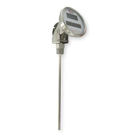 Digital solar-powered bimetal thermometer, range -58 to 302 Degrees F, 24"" stem.