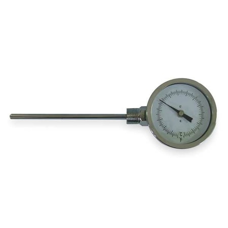 Bimetal thermometer, 4"" stem, range 50 to 500 Degrees F.