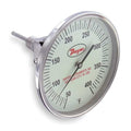 Glow-in-the-dark bimetal thermometer, range 50 to 400 Degrees F, 6"" stem.