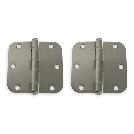 Door and Butt Hinge, Steel, Full Mortise Mounting, 1 1/2 in Leaf W x 3 1/2 in Leaf H, Satin Nickel