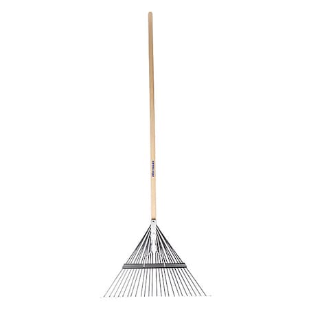 23-1/2 in Steel Spring Brace Lawn Rake, 24 Tines, 54 in L Wood Handle