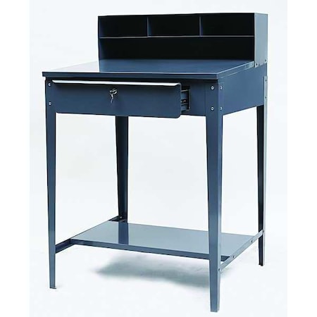 Stationary Shop Desk, 1 Drawer, 34-1/2 in W x 30 in D x 53 in H, Gray