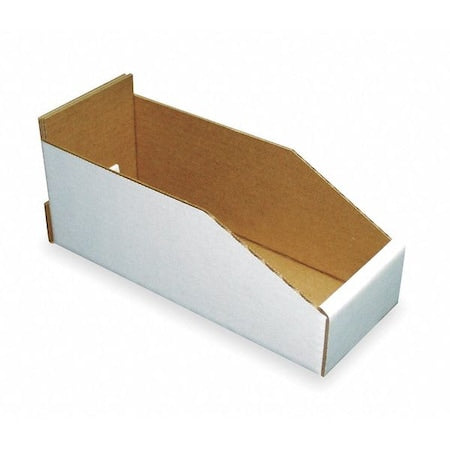 Corrugated Shelf Bin, White, Cardboard, 11 in L x 4 1/4 in W x 4 3/4 in H