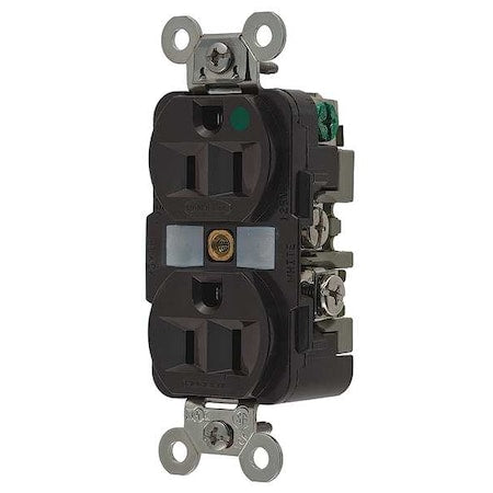 Duplex Straight Blade Receptacle, 5-15R, 15 A, 125V AC, 2 Pole, 3 Wire, Flush Mount, Grounded