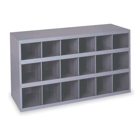 Pigeonhole Bin Unit, 33.75 in W x 12 in D x 19.25 in H, 18 Compartments, Gray, Steel