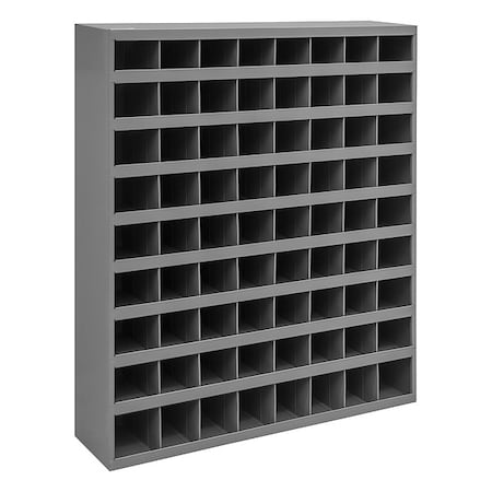 Pigeonhole Bin Unit, 33.75 in W x 8.5 in D x 42 in H, 72 Compartments, Gray, Steel