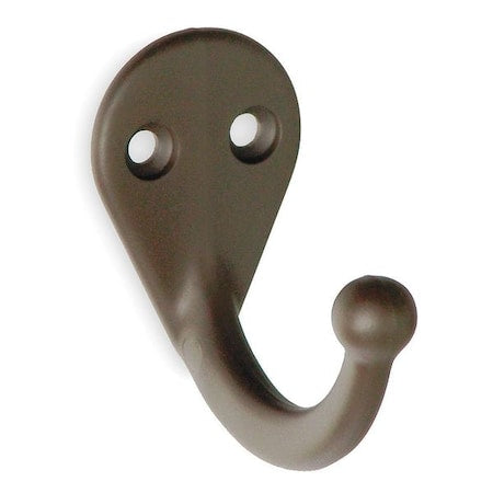 Coat and Hat Hook, Bronze, L 1 3/4 In