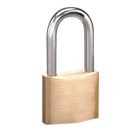 Padlock, Keyed Different, Long Shackle, Rectangular Brass Body, Steel Shackle, 3/4 in W