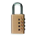 Luggage Padlocks, Standard Shackle, Rectangular Solid Brass Body, Steel Shackle, 7/8 in W