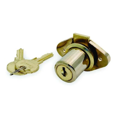 Cabinet and Drawer Dead Bolt Locks, Brass, 7/8" For Door Thickness, 2 Number of Keys, Alike Key Type