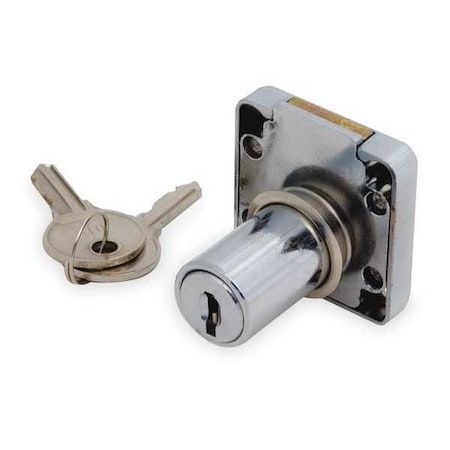 Cabinet and Drawer Dead Bolt Locks, Chrome, 7/8" For Door Thickness, 2 Number of Keys