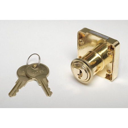 Cabinet and Drawer Dead Bolt Locks, Brass, 7/8" For Door Thickness, 2 Number of Keys, Alike Key Type