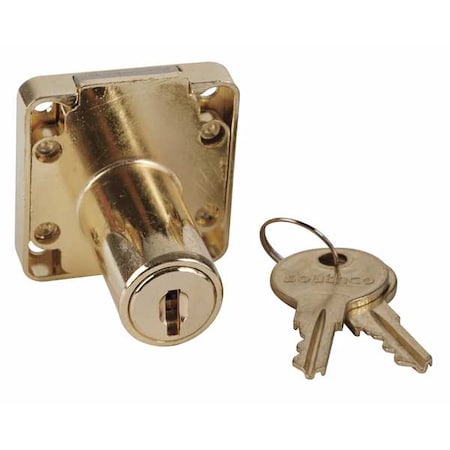 Cabinet and Drawer Dead Bolt Locks, Brass, 1-1/4" For Door Thickness, 2 Number of Keys
