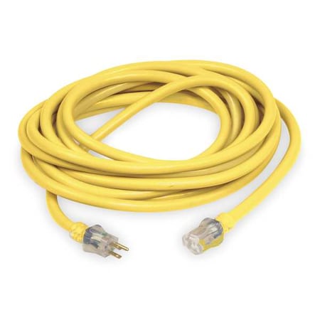 SJTW Outdoor Extension Cord, 10 AWG 1 Outlet, 5-15R, Yellow, PVC, 5-15P, 25ft