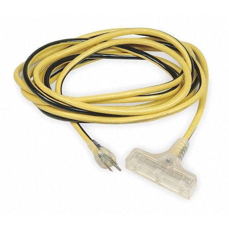 SJTW Outdoor Extension Cord, 12 AWG 3 Outlets, 5-15R, PVC, Yellow/BLK, 5-15P