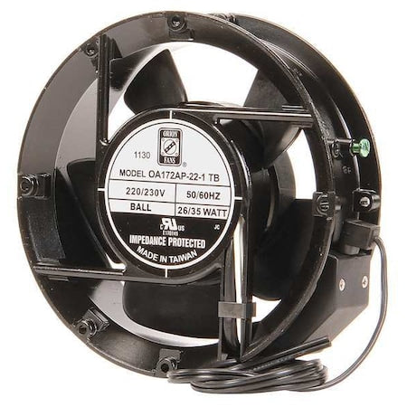 Axial Fan, Round, 230V AC, Plastic/Steel, 6 3/4 in W.