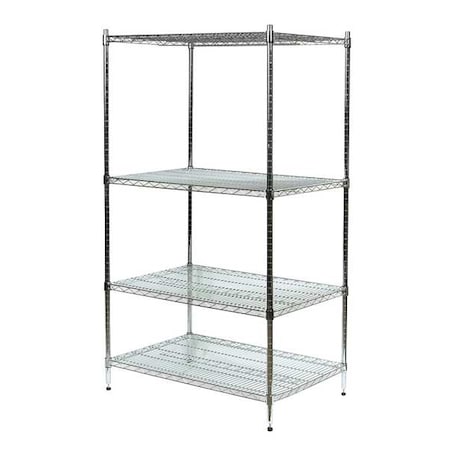 Wire Shelving Unit, 24"D x 72"W x 85"H, 4 Shelves, Silver