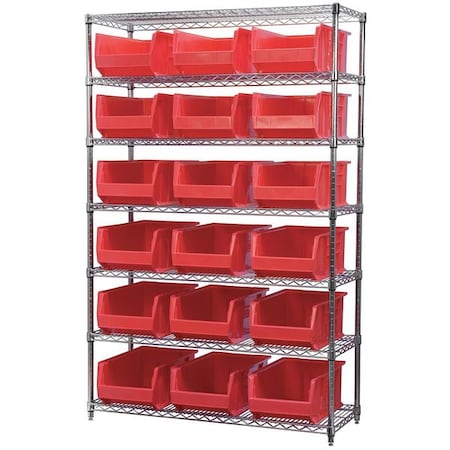 Steel Bin Shelving, 18 in D x 74 in H x 48 in W, 7 Shelves, Red