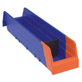 Shelf Storage Bin, Plastic, Blue/Orange, 4 in H, 4 1/8 in W, 17 7/8 in L