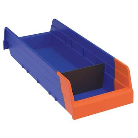 Shelf Storage Bin, Plastic, Blue/Orange, 4 in H, 6 5/8 in W, 17 7/8 in L
