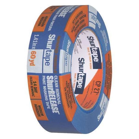 Painter's Tape, 36 mm W x 55 m L, 5.3 mil Thick, Blue, Rubber Adhesive