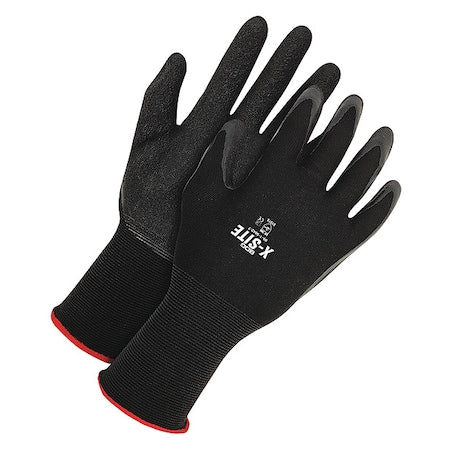 Coated Gloves, Latex, Rough, Palm, Not Rated Abrasion Level, Black, S 1 PR
