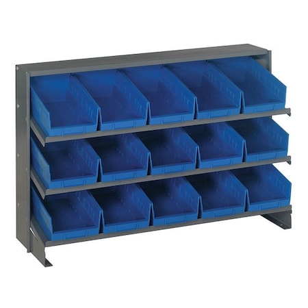 Steel Bench Pick Rack, 12 in D x 27 in H x 36 in W, 3 Shelves, Blue