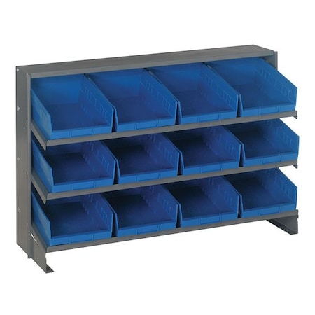 Steel Bench Pick Rack, 12 in D x 27 in H x 36 in W, 3 Shelves, Blue