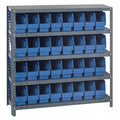 Steel Bin Shelving, 12 in D x 39 in H x 36 in W, 5 Shelves, Blue