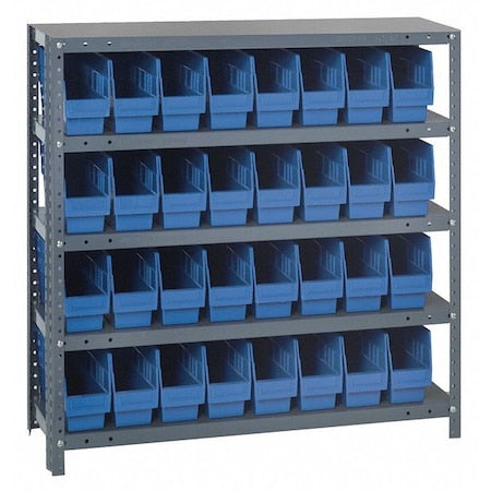 Steel Bin Shelving, 12 in D x 39 in H x 36 in W, 5 Shelves, Blue