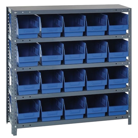 Steel Bin Shelving, 12 in D x 39 in H x 36 in W, 5 Shelves, Blue