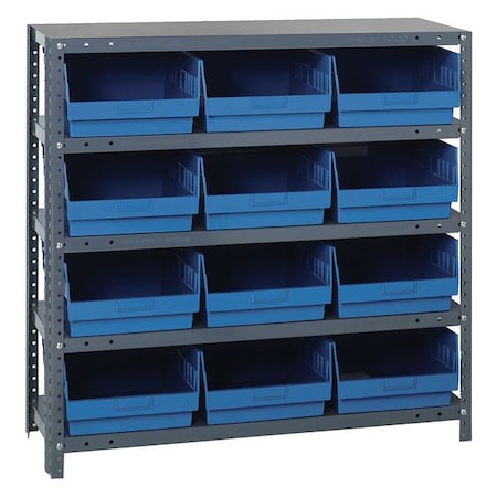 Steel Bin Shelving, 12 in D x 39 in H x 36 in W, 5 Shelves, Blue